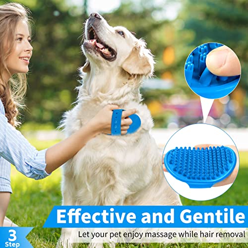 3PCS Dog Bath Brush | Dog Shampoo Brush | Dog Scrubber for Bath | Dog Bath Brush Scrubber | Dog Shower/Washing Brush with Adjustable Ring Handle for Short & Long Hair (Blue Blue Blue)