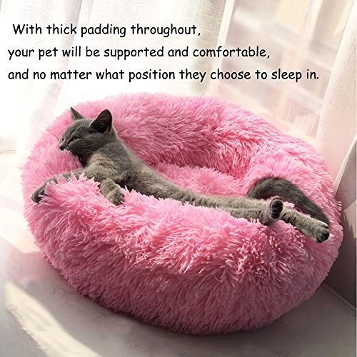 BODISEINT Modern Soft Plush Round Pet Bed for Cats or Small Dogs, Mini Medium Sized Dog Cat Bed Self Warming Autumn Winter Indoor Snooze Sleeping Cozy Kitty Teddy Kennel (24'' D x 8'' H, Hot Pink)