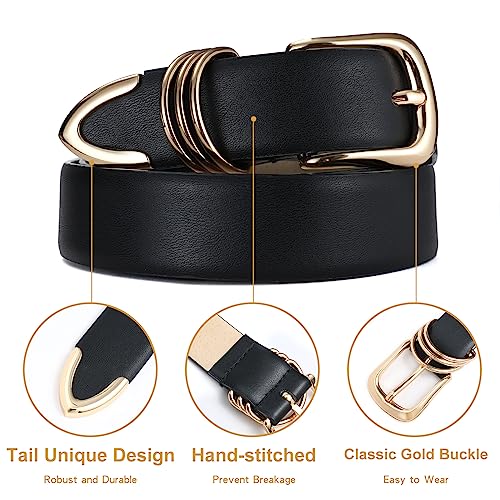 Women's Leather Belts for Jeans Dresses, Fashion Leather Waist Belt Fashion Ladies Belts with Metal Buckle