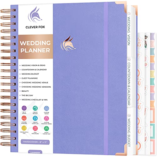 Clever Fox Wedding Planner – Wedding Book & Organizer for the Bride – Wedding Planning Binder with Pockets, Tips & Checklists – Wedding Notebook – Engagements Gift – 25.5x28cm (Lavender)