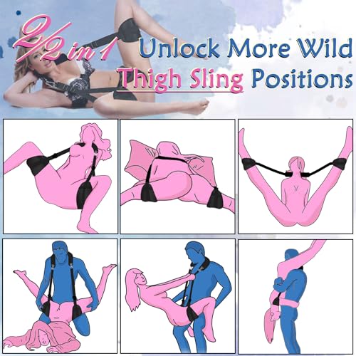 Sex Swing Bondage Restraints BDSM Toys, Selver 2 in 1 Door Sex Swing & Thigh Sex Sling with Adjustable Straps, Couples Sex Toys BDSM Kit with Leather Plush Cushion, Couples Bondage Gear & Accessories