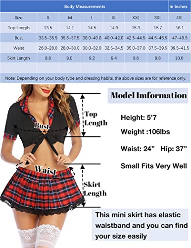 ADOME Lingerie for Women Sexy School Girl 0utfit Lingerie Set Lace Role Playing Lingerie with Tie Top and Mini Skirt