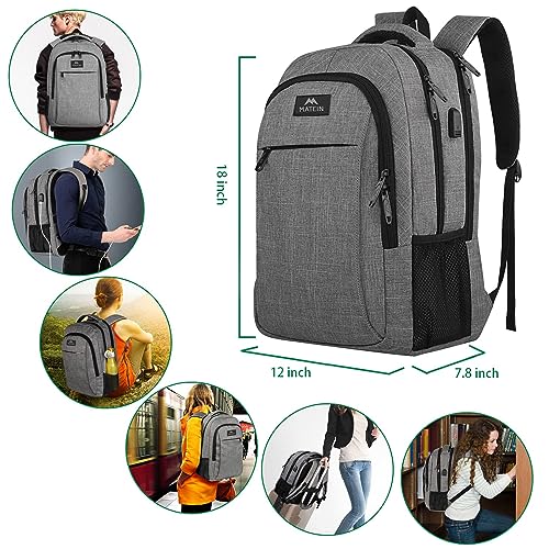 MATEIN Travel Laptop Backpack, Business Anti Theft Slim Sturdy Laptops Backpack with USB Charging Port, Water Resistant College School Computer Bag Gift for Men & Women Fits 15.6 Inch Notebook, Grey