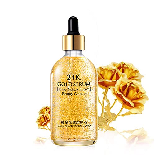 24k Gold Foil Essence Serum, Moisturizing Anti-Aging Anti-Redness Acne Treatment Essence Cream, Face Skin Gold Essence Serum Nicotinamide(30ml/1 ounce)