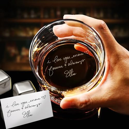 Personalized Handwriting Gift for Him - Custom Engraved Handwritten Message Whiskey Glass, 11oz, Present for Dad, Christmas Gift Idea