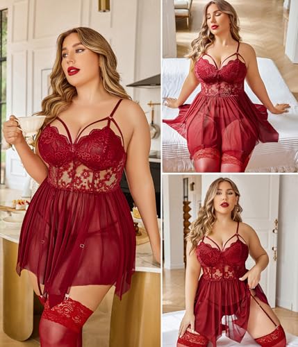 Avidlove Plus Size Lingerie Mesh Lace Lingerie Top Babydoll Lingerie Exotic Nightgowns