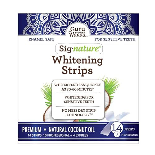 GuruNanda Teeth Whitening Strips (7 Treatments) - Professional, Non-Slip, Dry Strip Technology, Enamel-Safe Strips for Sensitive Teeth, Whiter Teeth