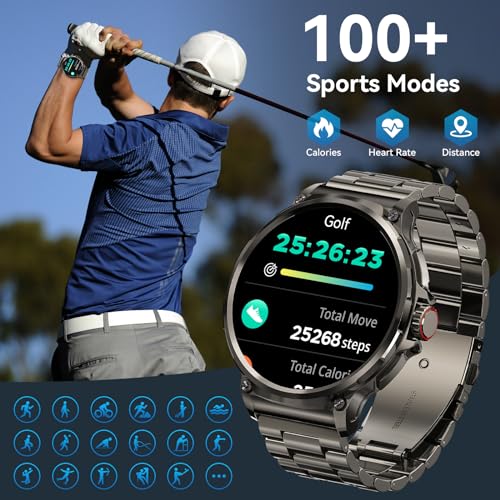 AMAZTIM Smart Watch for Men,1.85" HD Oversized Screen,100 Days Extra-Long Battery,Rugged Military Bluetooth Call(Answer/Dial Calls) Compatible iPhone & Android,AI Voice Assistant/Heart Rate Monitor