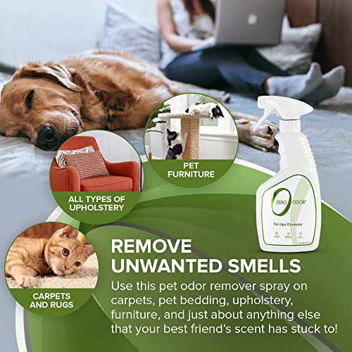 Zero Odor - Pet Eliminator Permanently Eliminate Air & Surface Odors – Patented Molecular Technology Best For Carpet, Furniture, Beds Smell Great Again (Over 400 Sprays Per Bottle)