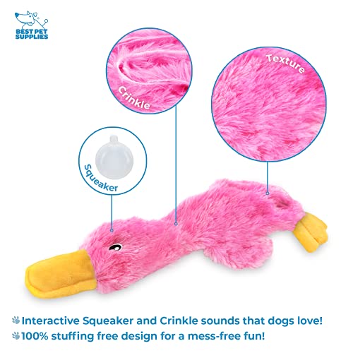 Best Pet Supplies Crinkle Dog Toy for Small, Medium, and Large Breeds, Cute No Stuffing Duck with Soft Squeaker, Fun for Indoor Puppies and Senior Pups, Plush No Mess Chew and Play - Light Pink