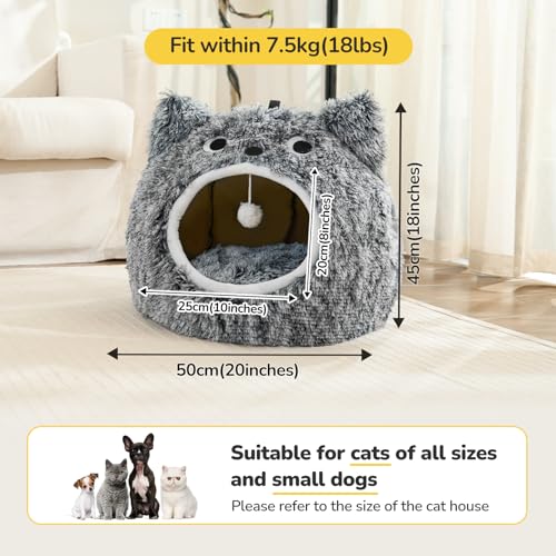 Cat Bed, Cat Beds for Indoor Cats Washable, Cute Warm Cat Cave, Large Cat & Dog Bed Cave, Cozy Plush Hooded Cat Bed with Soft Cushion, Black (20 * 20 * 16 Inches)