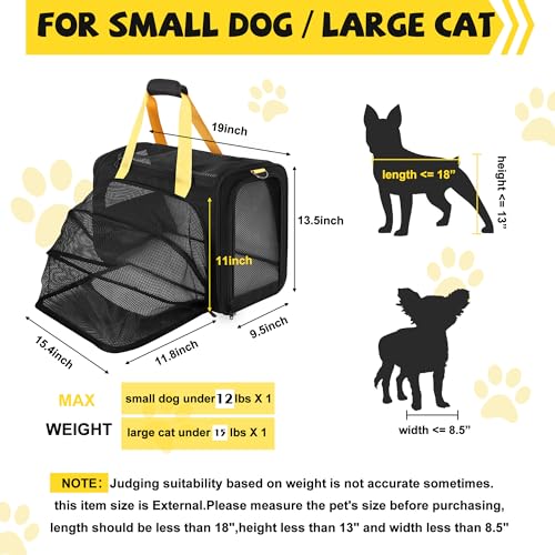 19 x 13.5 x 9.5 TSA Approved Large pet Carrier for cat and Small Dog up to 12-15 lbs,Turn Down to Under-seat for Southwest Allegiant and Other Airlines Have 9'' or 9.5'' Height Space.