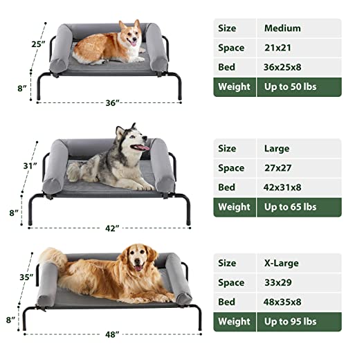 Large Elevated Cooling Dog Bed,Raised Dog Cots Beds for Large Dogs,Outdoor Dog Bed for Large Dogs,Chew Proof Portable Cooling Pet Cot Skid-Resistant Feet,Frame with Breathable Mesh