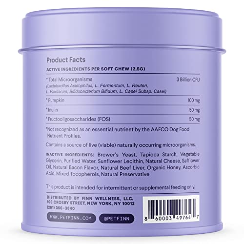 Finn Digestive Probiotics for Dogs - Complete Digestive System Support with Pumpkin, Prebiotics, & Live Probiotics - Vet Recommended & Made in The USA - 90 Soft Chews