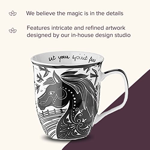 Karma Gifts 16 oz Black and White Boho Mug Horse - Cute Coffee and Tea Mug - Ceramic Coffee Mugs for Women and Men