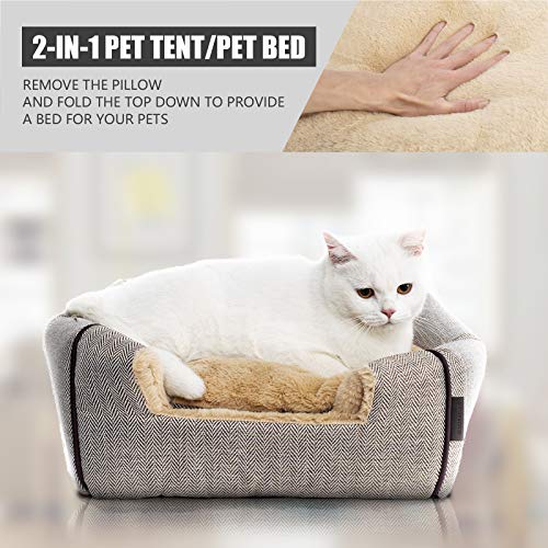 Cat Bed for Indoor Cats - Cat Cave Bed Cat House Cat Tent with Removable Washable Cushioned Pillow, Soft and Self Warming Kitten beds,Cat Beds & Furniture, for Small and Medium Pet Bed