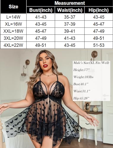 Avidlove Plus Size Lingerie Lace Babydoll Womens Teddy Chemise V Neck Nighty Mesh Sleepwear Front Slit Nightdress