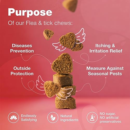 Flea and Tick Prevention for Dogs Chewables - Dog Flea Treatment Chews - Flea and Tick Chewables for Dogs - Dog Flea & Tick Control Soft Treats - Natural Prevention - Dog Immune Support Supplement