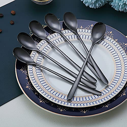 Black Long Handle Spoon, Coffee Stirrers, Premium Stainless Steel Ice Tea Spoons, Ice Cream Spoon, Cocktail Stirring Spoons, Set of 6 (Black)