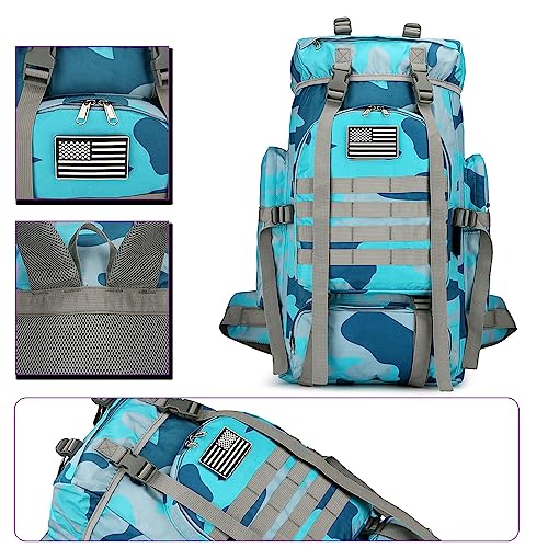 45L Hiking Backpack Waterproof Travel Backpack Lightweight Outdoor Daypack Camping Backpack for Men Women (Blue Camo)