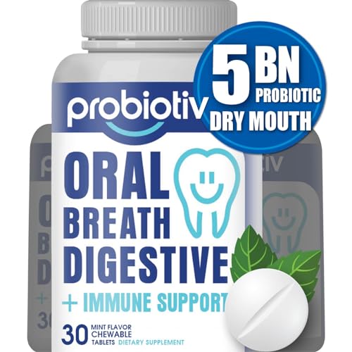 Oral Probiotics for Mouth Bad Breath 5 Billion CFU – Chewable Dental Probiotic for Teeth and Gums & Fresh Breath, Combats Dry Mouth, Halitosis & Supports Gut Health, 30 Mint Tablets