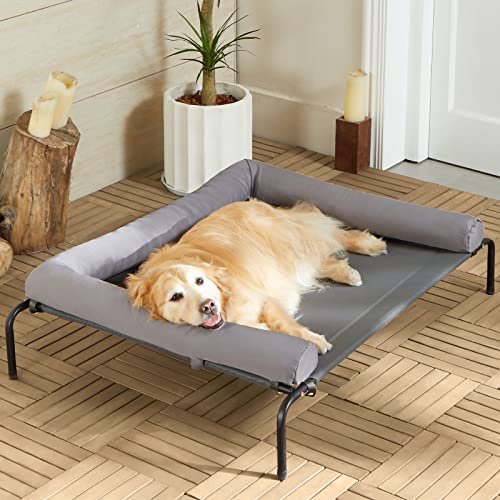 Large Elevated Cooling Dog Bed,Raised Dog Cots Beds for Large Dogs,Outdoor Dog Bed for Large Dogs,Chew Proof Portable Cooling Pet Cot Skid-Resistant Feet,Frame with Breathable Mesh