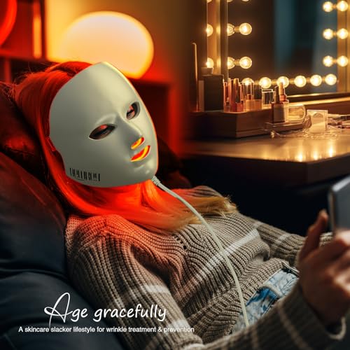 NEWKEY Red Light Therapy Mask for Face,7 Colors LED Face Mask Light Therapy, At-Home Photon Skin Care Beauty Mask for Anti Wrinkles Acne Reduction