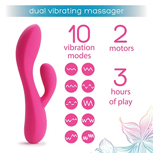 plusOne Dual Rabbit Vibrator for Women - Made of Body-Safe Silicone, Fully Waterproof, USB Rechargeable - Dual Vibrating Massager with 10 Vibration Settings