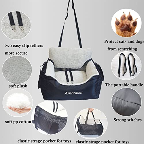 Dog Car Seat for Small Dog,Fully Detachable and Washable Ultra Soft Car Travel Bed Portable Handle and Storage Pockets,with Clip-on Soft Dog Car Seat Under 25,Portable Dog Car Travel Carrier Bed