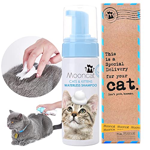 Mooncat Waterless Cat Shampoo, Licking Safe Dry Shampoo, No Rinse Foam Cat Bath, Grooming for Cat, Kitten Sensitive Skin, Dander Reducing, Paraben Free, pH Balanced (5 oz) Shampoo ONLY