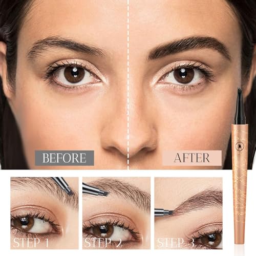 2024 New Magic Eyebrow Pencil, 3D Waterproof Microblading Eyebrow Tattoo Pencil, 4 Fork Tip Tattoo Pencil Creates Natural Looking Brows (02# Dark Brown)