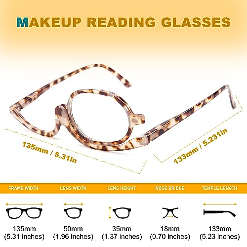 JO 2 Packs Makeup Reading glasses Magnifying Readers for Women with Spring Hinge One Eye Cosmetic Readers Rotating Lens