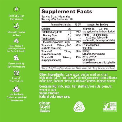 HUM Celery Juice Fiber Gummies The First Prebiotic Celery Juice Gummy, Supports Detoxification and A Daily Green Boost with Celery Juice, Chlorophyll, and Prebiotic Fiber(60 Count)