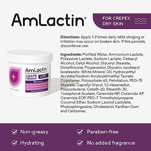 AmLactin Crepe Firming Cream - 12 oz Body Cream with 15% Lactic Acid - Exfoliator and Moisturizer for Crepey, Dry Skin