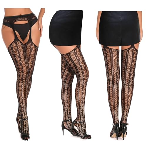 SOUTHRO 5 Pairs Fishnet Thigh High Garter Stockings Patterned Tights for Women,Garter Belt Set & Suspender Pantyhose for Girl