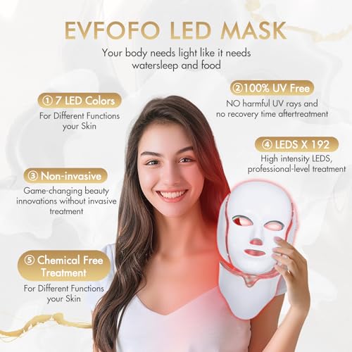 7 Colors LED Face Mask Light Therapy, Led Face Mask Light Therapy At Home, Blue Red Light Therapy Mask for Face