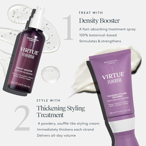 Virtue Flourish Hair Thinning Density Booster Spray Treatment, Hair Growth Product Thickens Hair, Sulfate Free, Color Safe