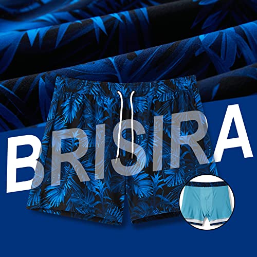 BRISIRA Mens Swim Trunks 5 Inch Bathing Suit Compression Liner Beach Swim Shorts Swimwear Stretch Quick Dry Zipper Pocket