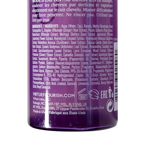 Virtue Flourish Hair Thinning Density Booster Spray Treatment, Hair Growth Product Thickens Hair, Sulfate Free, Color Safe