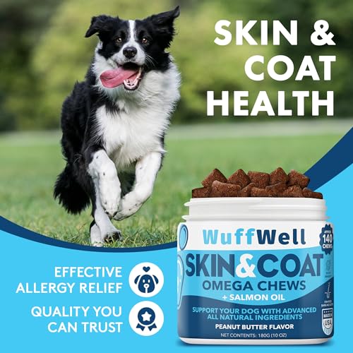 Omega 3 for Dogs with Salmon Oil 140ct - Dog Skin and Coat Supplement - Allergy and Itch Relief - Fish Oil for Dogs Chews - Dog Anti Shedding Supplement - Dry Skin Treatment - Made in USA