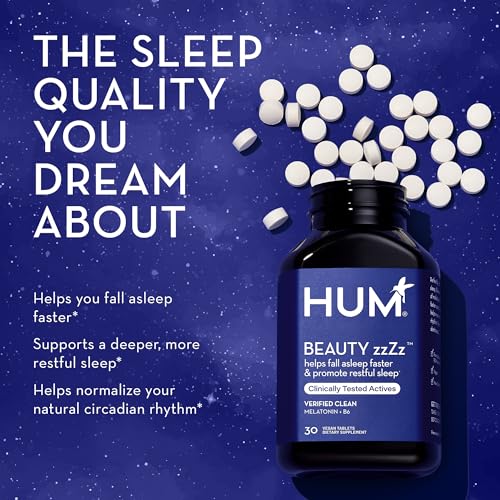 HUM Beauty zzZz - Melatonin Sleep Supplement with Blend of Vitamin B6 & Calcium - Non-GMO, Gluten-Free, Vegan (30 Tablets)