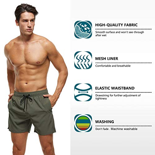 Tyhengta Men's Swim Trunks Quick Dry Beach Shorts with Zipper Pockets and Mesh Lining