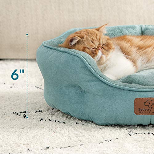 Bedsure Dog Beds for Small Dogs - Round Cat Beds for Indoor Cats, Washable Pet Bed for Puppy and Kitten with Slip-Resistant Bottom, 20 Inches, Washed Blue