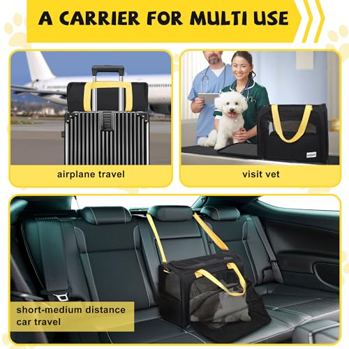 19 x 13.5 x 9.5 TSA Approved Large pet Carrier for cat and Small Dog up to 12-15 lbs,Turn Down to Under-seat for Southwest Allegiant and Other Airlines Have 9'' or 9.5'' Height Space.