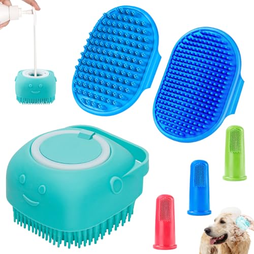 3PCS Dog Bath Brush | Dog Shampoo Brush | Dog Scrubber for Bath | Dog Bath Brush Scrubber | Dog Shower/Washing Brush with Adjustable Ring Handle for Short & Long Hair (Blue Blue Blue)