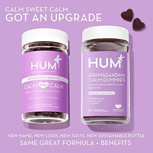 HUM Ashwagandha Calm- L-Theanine & Ashwagandha for Daily Relaxation & Mood Support - Mixed Berry Flavor (60 Vegan Gummies)