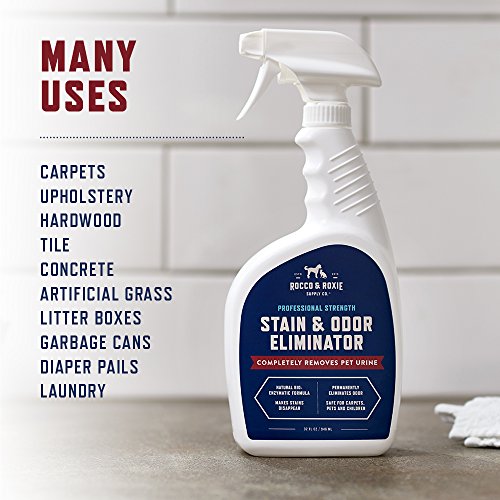 Rocco & Roxie Supply Co. Stain & Odor Eliminator for Strong Odor, 32oz Enzyme Pet Odor Eliminator for Home, Carpet Stain Remover for Cats & Dog Pee, Enzymatic Cat Urine Destroyer, Carpet Cleaner Spray