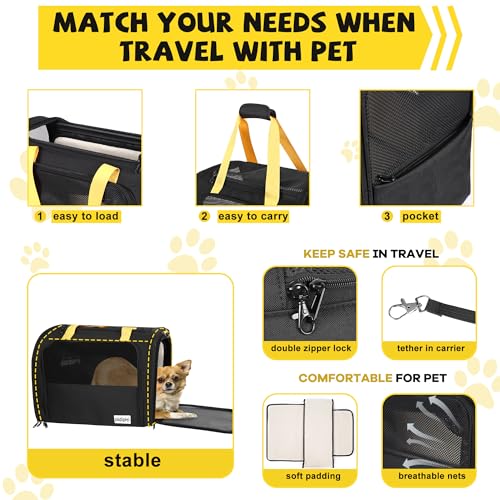 19 x 13.5 x 9.5 TSA Approved Large pet Carrier for cat and Small Dog up to 12-15 lbs,Turn Down to Under-seat for Southwest Allegiant and Other Airlines Have 9'' or 9.5'' Height Space.