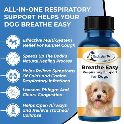 BestLife4Pets Kennel Cough & Respiratory Remedy - Breathe Easy Natural Support for Dog Sneezing, Wheezing, Runny Nose, Cough - Canine Respiratory Infection Relief - 400 Odorless, Tasteless Pills