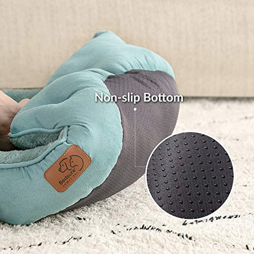 Bedsure Dog Beds for Small Dogs - Round Cat Beds for Indoor Cats, Washable Pet Bed for Puppy and Kitten with Slip-Resistant Bottom, 20 Inches, Washed Blue